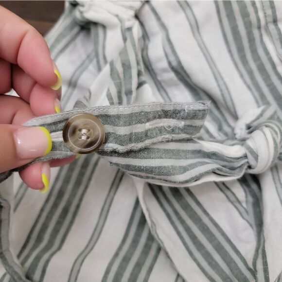 JAPNA Cotton Ivory Grey Jumpsuit  Wide Leg Open Back Striped Stretch Buttoned S - Picture 6 of 10